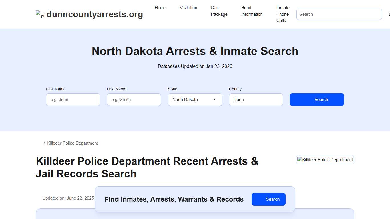 Killdeer Police Department, ND Arrests, Records, Jail Roster Lookup