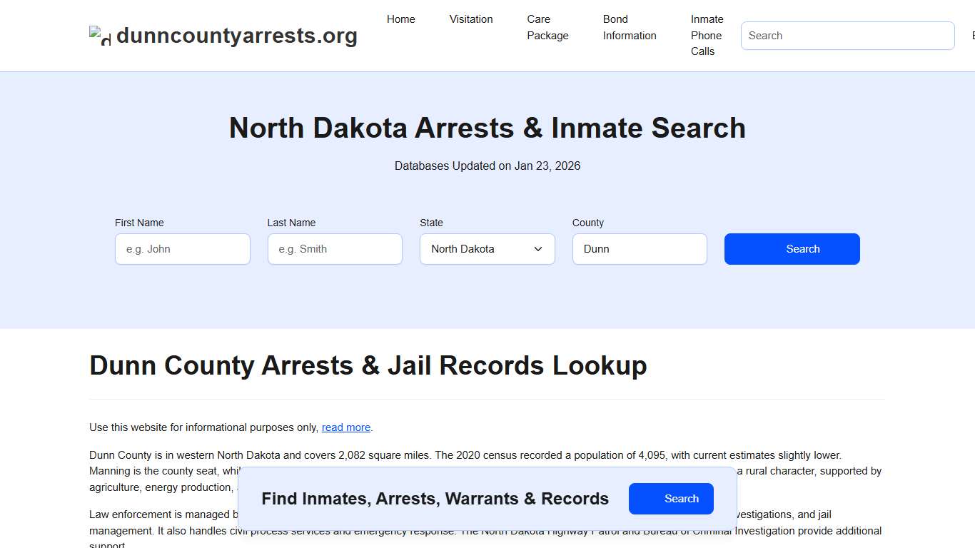 Dunn County, ND Arrests, Warrants, Police Records Search